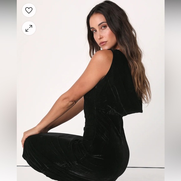 Decadent Delight Black Velvet Rhinestone low Back Midi Dress - Picture 5 of 10